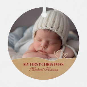 Baby Boy's First Christmas Birth Stats & Photo Metal Tree Decoration