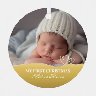 Baby Boy's First Christmas Birth Stats & Photo Metal Tree Decoration