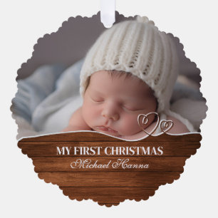 Baby Boy's First Christmas Birth Stats & Photo Tree Decoration Card