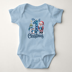 Baby Boy's First Christmas Blue Baby Bodysuit