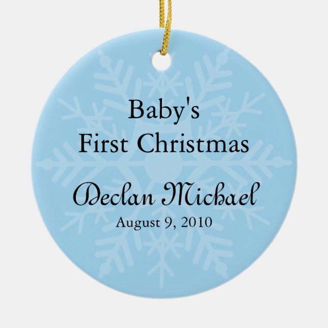 Baby Boy's First Christmas - Blue Snowflake Ceramic Ornament (Front)