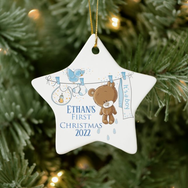 Baby Boy's First Christmas Ceramic Ornament (Tree)