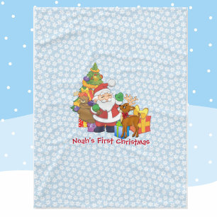 Baby Boy's First Christmas Personalize Name Santa Fleece Blanket