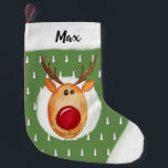 Baby Boy's First Christmas Rudolph Tree with Name Small Christmas Stocking<br><div class="desc">This adorable 'ugly sweater' design features a watercolor-style Rudolph the reindeer,  as well as doodle Christmas trees and space for you to personalise the item using your baby boy's name. Perfect for you baby's first Christmas season!</div>