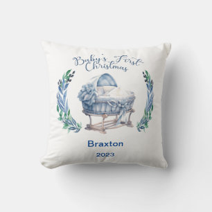 Baby Boy's First Christmas Throw Pillow