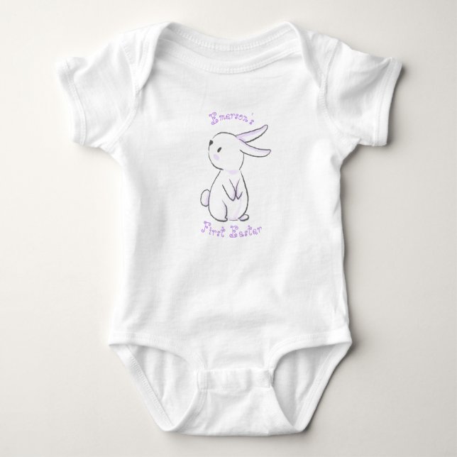 Baby boy's first Easter with cute bunny purple Bodysuit (Front)