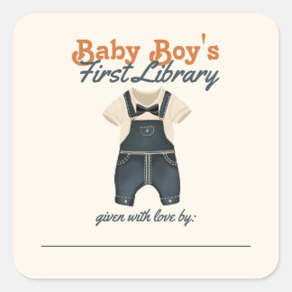Baby Boy's First Library Book Themed Baby Shower Square Sticker