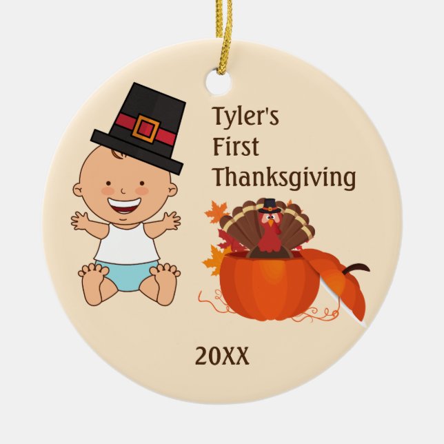 Baby Boy's First Thanksgiving Ornament (Front)