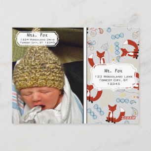 Baby Boy's Photo Fox Woodland Birth Record Stats Postcard