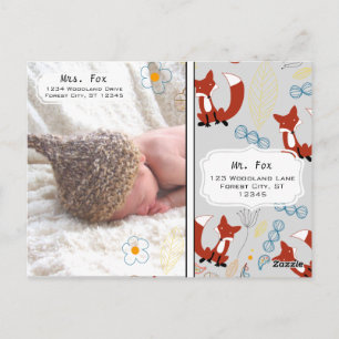 Baby Boy's Photo Fox Woodland Birth Record Stats Postcard