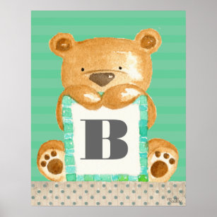 Baby Boys Room Monogram Teddy Bear Poster
