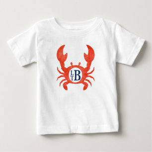 Baby Boys Watercolor Crab Monogram Circle  Baby T-Shirt