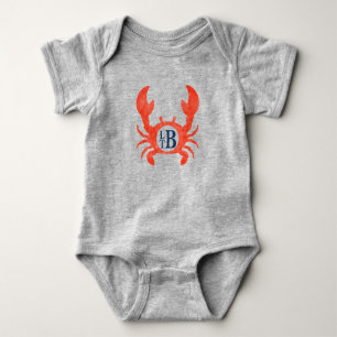 Baby Boys Watercolor Crab Monogram Circle  Bodysuit