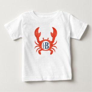 Baby Boys Watercolor Crab Monogram Circle  T-Shirt