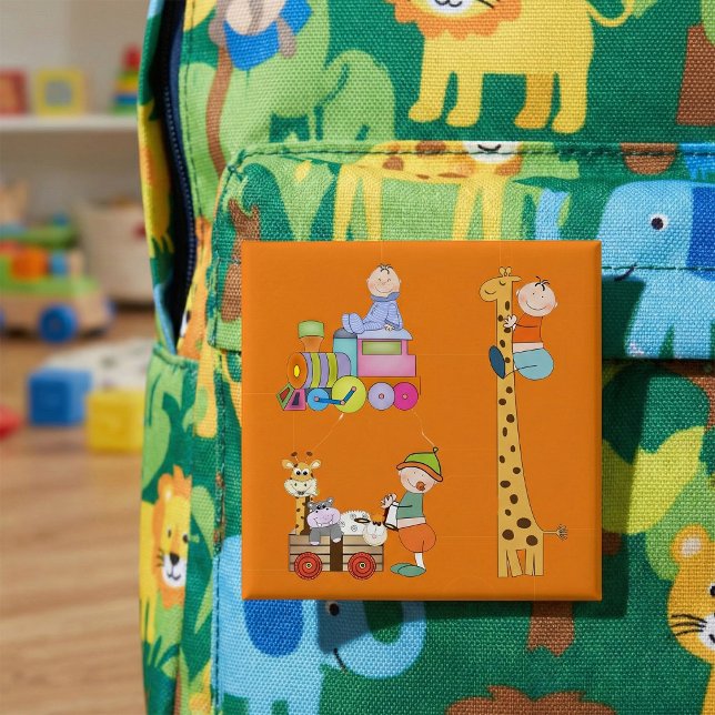 Baby Boys with Nursery Train Giraffe and Wagon  15 Cm Square Badge (Creator Uploaded)