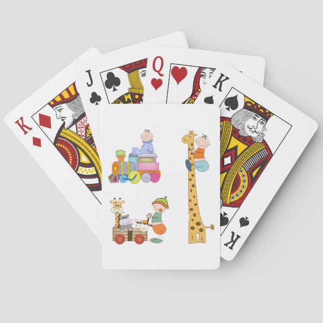 Baby Boys with Nursery Train Giraffe and Wagon  Playing Cards (Back)
