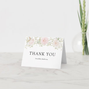 Baby Breath and Pink Roses Shower Thank You Card