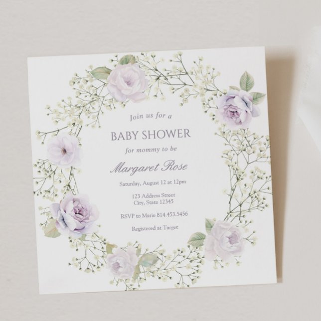 Baby Breath and Purple Roses Baby Shower Invitation (Creator Uploaded)