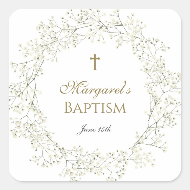 Baby Breath Baptism Communion Square Sticker (Front)
