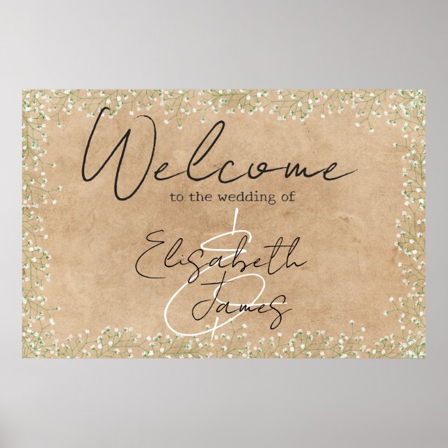   Baby Breath Floral Rustic & Boho Wedding Welcome Poster (Front)