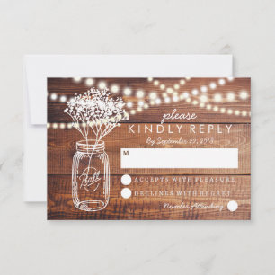 BABY BREATH RUSTIC COUNTRY MASON JAR WEDDING RSVP CARD