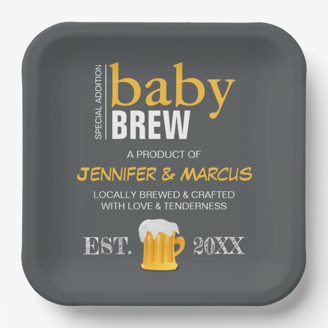 Baby Brew Couple's Beer Baby Shower Paper Plate (Front)