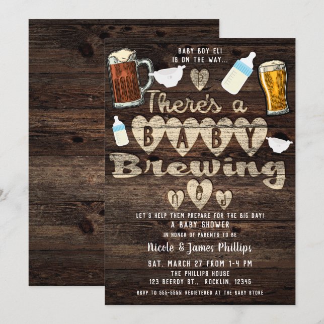 Baby Brewing Beer Party Daddy to Be Couples Shower Invitation (Front/Back)