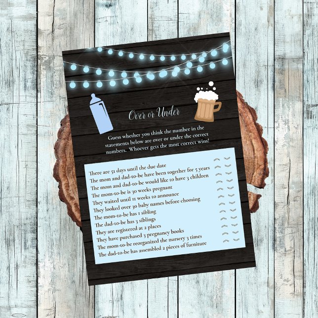 Baby Brewing Blue Over or Under Baby Shower Game Invitation (Creator Uploaded)