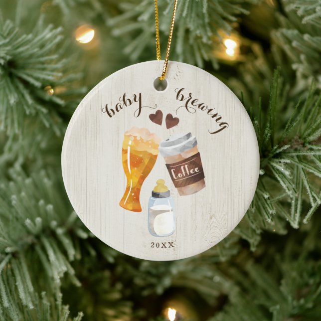Baby Brewing Coffee, Beer & Baby Bottle Toast Ceramic Ornament (Tree)