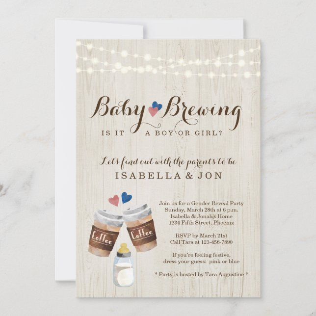 Baby Brewing Coffee Gender Reveal Party Invitation (Front)