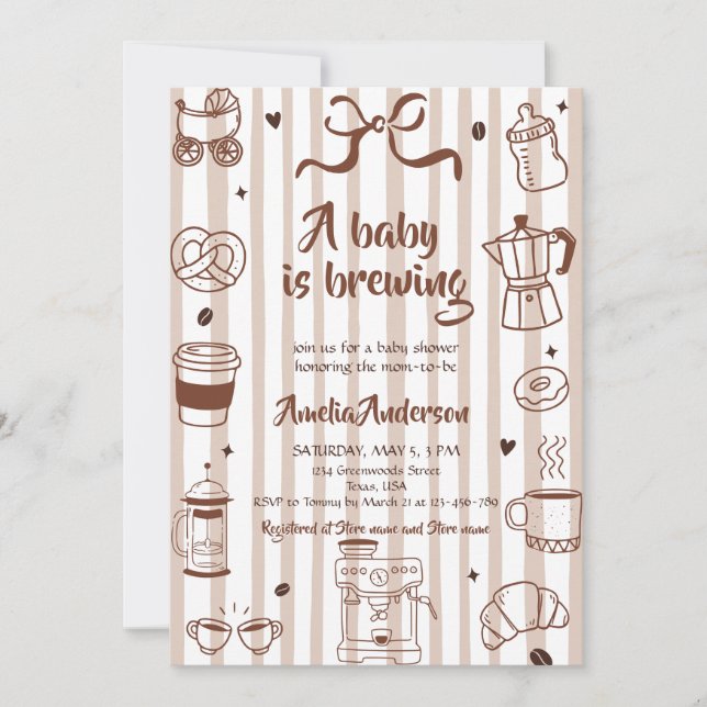 Baby Brewing Coffee Theme Latte Girl Baby Shower Invitation (Front)
