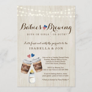 Baby Brewing Coffee Twins Gender Reveal Party Invitation