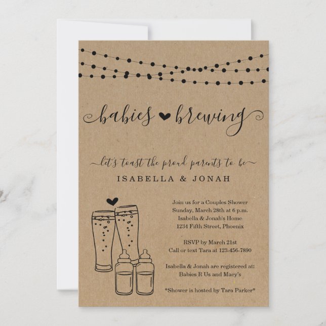 Baby Brewing Couple's Twins Baby Shower Invitation (Front)