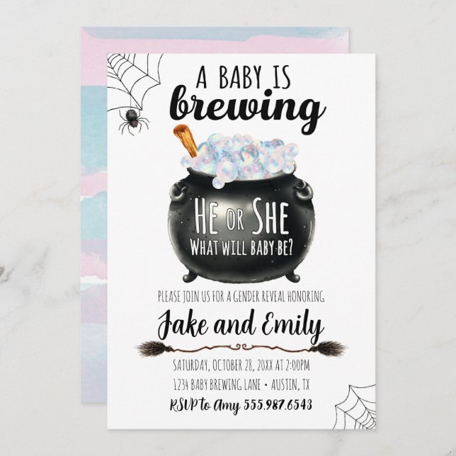 Baby Brewing Gender Reveal He or She Invitation (Front/Back)