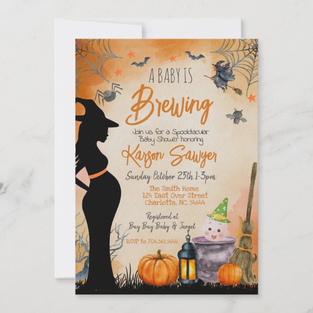 Baby Brewing Halloween Baby Shower Invitation (Front)