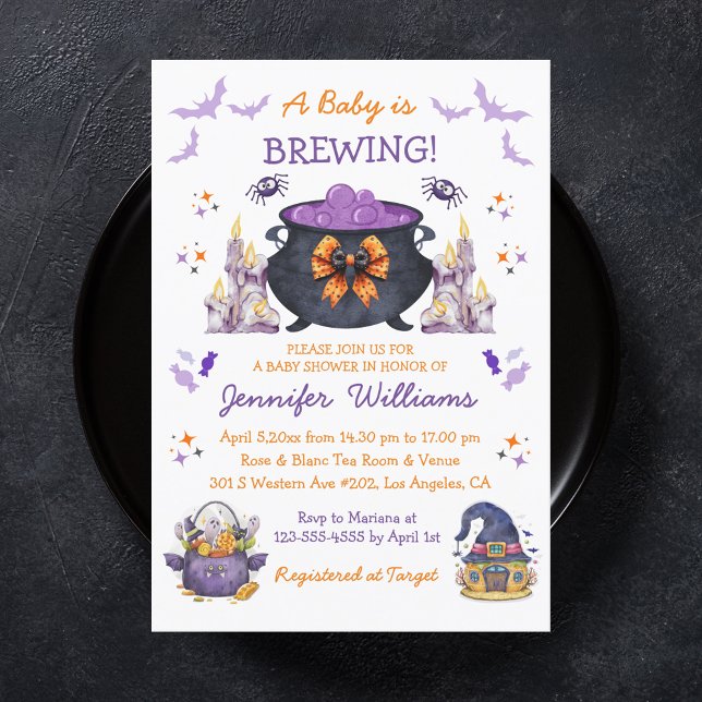 baby brewing halloween gender neutral baby shower  invitation (Creator Uploaded)