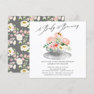  Baby Brewing Pink Peonies Floral Baby Tea  Invita Invitation