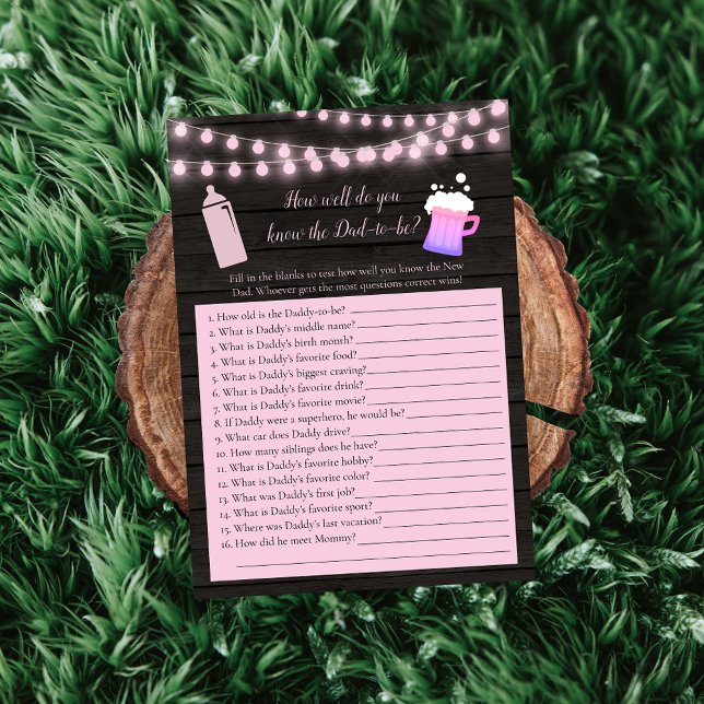 Baby Brewing Pink Who Knows Dad-To-Be Best Game Invitation (Creator Uploaded)