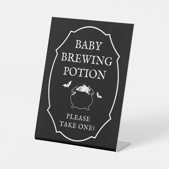 Baby Brewing Potion Halloween Baby Shower Favour Pedestal Sign (Front)