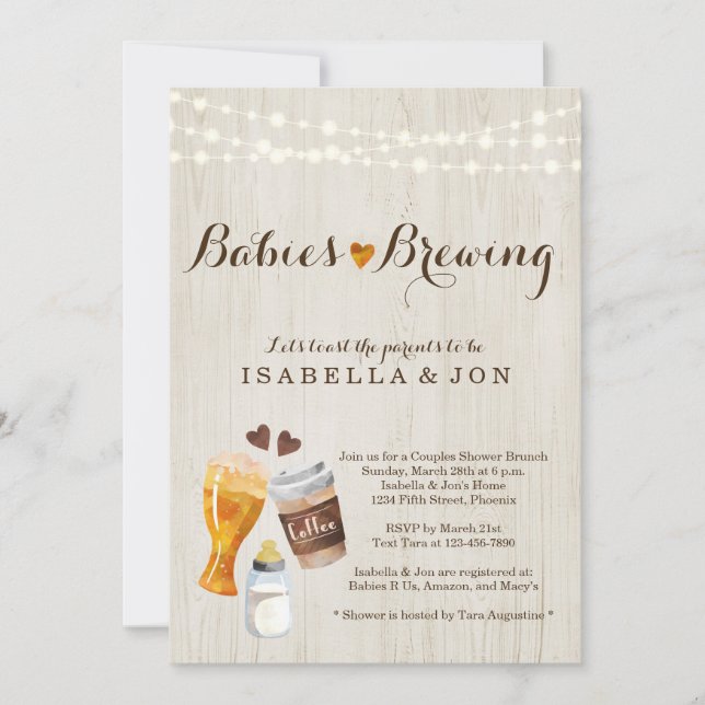 Baby Brewing Twins Couple's Baby Shower Invitation (Front)
