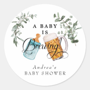 Baby Brewing   Watercolor Baby Shower Favour Classic Round Sticker