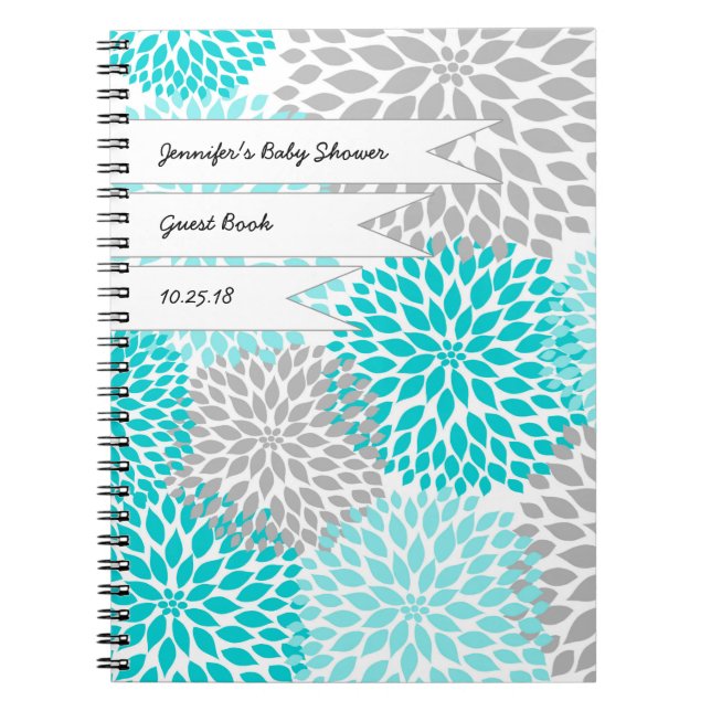 Baby Bridal Shower Guest Book turquoise grey (Front)