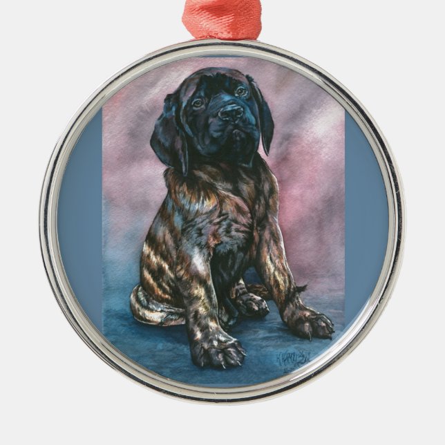 Baby Brindle Mastiff Metal Ornament (Front)