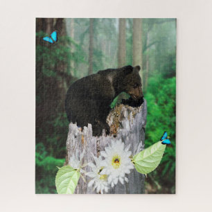 Baby Brown Bear Cub On Tree Stump, Jigsaw Puzzle