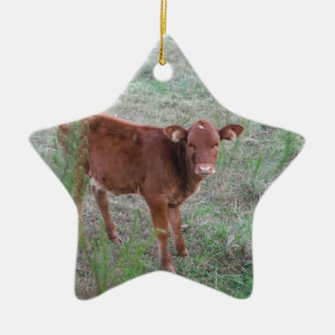 Baby Brown Cow . Ceramic Ornament