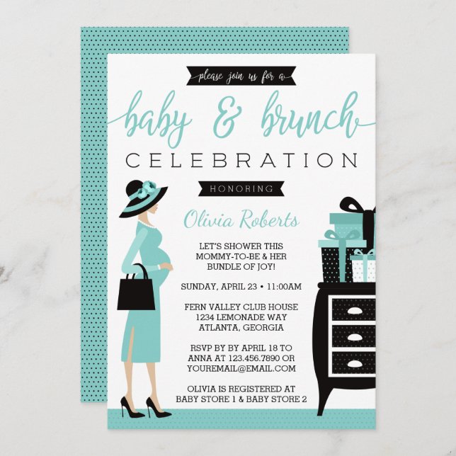 Baby & Bruch Baby Shower Invitation, Teal, Black Invitation (Front/Back)