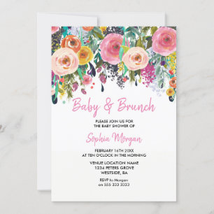Baby & Brunch Baby Shower Pink Floral Invite