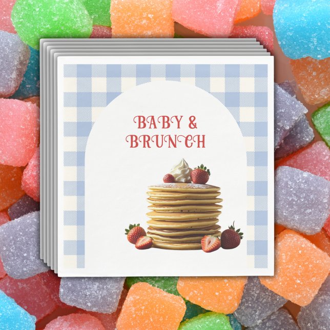 Baby & Brunch Blue Strawberry Pancakes Baby Shower Napkin (Creator Uploaded)