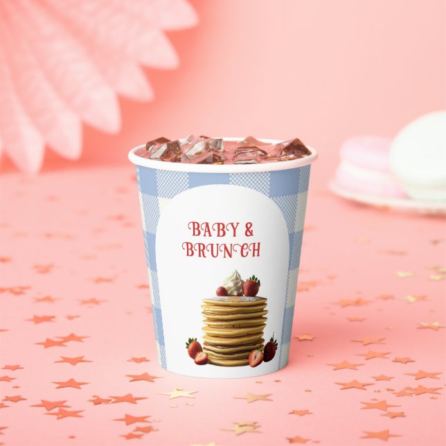Baby & Brunch Blue Strawberry Pancakes Baby Shower Paper Cups (Insitu)