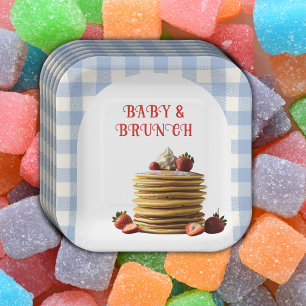 Baby & Brunch Blue Strawberry Pancakes Baby Shower Paper Plate